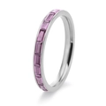 Macro view of slim silver titanium ring with channel set lavender rectangular gemstones - Silver (Purple Zirconia)