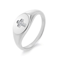 Anello in acciaio al titanio argento lucido con sigillo ovale e croce di zirconi - US 5 / Argento (Croce Zirconia)