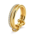 Bague multicouche en acier titane plaqué or 18K avec zircons et doubles breloques - US 5 / Doré