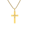 Detailopname van de gouden titanium kruishanger met kristallen op parelketting - Goud (Met Ketting)