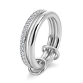 Bagues empilables en argent avec zircons blancs et maillons métalliques reliés - US 5 / Argenté