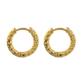 Goldene Creolen mit Hammerschlag-Struktur aus 18K vergoldetem Edelstahl für Herren und Damen - 13mm / Gold