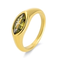 Macro view of 18K gold stainless steel ring featuring marquise-cut green zircon - Gold Green Zirconia