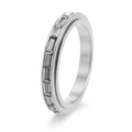 Macro detail of silver titanium steel ring featuring channel-set baguette-cut cubic zirconia - US 5 / Silver White Rhinestone