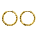 Goldene runde Creolen mit gestepptem Rautenmuster und polierter Metalloberfläche - Außendurchmesser 13MM / Gold
