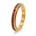 Detail of eternity ring in 18K gold finish with channel-set rectangular red zircons - Gold with Red Rhinestones