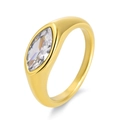 Polished 18K gold stainless steel ring featuring a marquise-cut marquise zircon stone - Gold White Zirconia