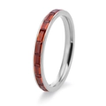 Minimalist silver eternity ring with rectangular red stones shown in a profile view - Silver (Red Zirconia)