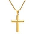 Macro view of gold stainless steel cross pendant with sharp geometric edges and box chain - Gold with Chain