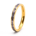 Detailed macro view of 18K gold eternity ring with baguette-cut purple gemstones - Gold (Purple Zirconia)
