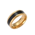 Smart temperature sensing mood ring in gold titanium steel with black number strip - US 7 / Gold