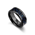 Anello in acciaio inossidabile nero lucido con intarsio in fibra di carbonio blu - US 7 / Nero Blu Fibra di Carbonio