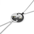 Yin Yang kat puzzel kettingen voor koppels van gepolijst roestvrij staal - Zwart-witte Kat Paar Met Ketting / 60MM+7MM Staartketting