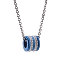 Detailed close-up of blue cylindrical pendant with white crystals and dark chain - Blue With Chain