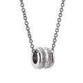 Titanium steel cylinder necklace with triple crystal rings on silver O-chain - Silver with Chain
