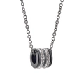 Minimalist black cylinder pendant necklace with crystal stones for men on steel chain - Black with Chain