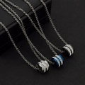Titanium steel cylindrical necklace with double-row crystals in silver, blue, and black - Silver Without Chain