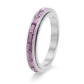 Elegant silver spinning eternity ring featuring channel-set rectangular pink zircon stones - US 5 / Silver with Purple Rhinestone