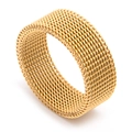 Breiter flexibler goldener Mesh-Ring für Herren aus poliertem Edelstahlgeflecht - US 6 / Gold