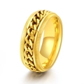 Anello rotante da uomo in acciaio al titanio dorato con catena centrale e bordi zigrinati - US 7 / Oro