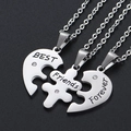 Three-piece stainless steel puzzle heart necklace set for best friends with 18K gold plating - Silver Pendant Only