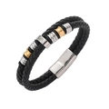 Pulsera de hombre de cuero negro trenzado de doble capa con cierre magnético de acero - 19cm