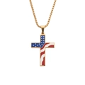 Dettaglio pendente a croce in acciaio placcato oro con motivi smaltati bandiera americana - Solo Ciondolo (Senza Catena) / Oro