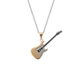 Men's two-tone electric guitar pendant necklace in stainless steel on white background - Gold (Pendant Only)