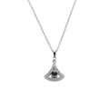 Stainless steel 100 languages necklace with fan-shaped pendant and black center stone - Silver