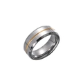 8mm silberner Wolframring für Herren mit minimalistischem blauem Rillendesign mittig - US 6 / Zweifarbig (Gold & Silber)