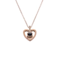 Rose gold heart projection necklace featuring Roman numerals and small pink stone inlay - With Chain / Rose Gold