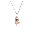 Collana a tulipano in oro rosa con pietra di proiezione 100 lingue e dettagli in zirconi - Oro rosa