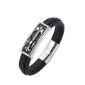 Men's black braided leather bracelet with silver gothic cross magnetic clasp - Style B / 18cm