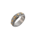 Vintage-Ring aus Edelstahl mit goldenen Mantra-Symbolen und Wolkenrelief-Dekor - US 7 / Zweifarbig (Gold & Silber)