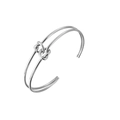 Minimalist silver double-line knot open bangle with a polished stainless steel finish - Silver