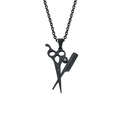Hip hop titanium steel necklace featuring a black scissor and comb pendant with rhinestone - Black Color Single Pendant