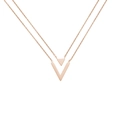 Minimalistische roségoldene Doppelschicht-Halskette mit V-Form und Dreiecksanhänger für Damen - Roségold