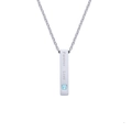 Collana a barra d'argento minimalista con incisione Forever Love e gemma blu quadrata - Ciondolo Solo Pietra Blu Argento (Senza Catena)