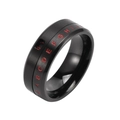 Herren-Spinner-Ring aus schwarzem Edelstahl mit gravierten roten Buchstaben und Zahlen im Industrielook - US 6 / Schwarz