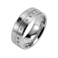 Herren Drehring aus Edelstahl mit gravierten Buchstaben und drehbarem Zahlenrad - US 6 / Silber