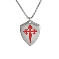 Geborstelde titanium stalen schild ketting met rood Santiago kruis hanger en box ketting - Zilver Rood Emaille Hanger Zonder Ketting