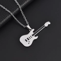 Collier avec pendentif guitare électrique punk en acier inoxydable sur fond en cuir noir - Pendentif Seul (Sans Chaîne) (Blanc)