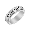 Roestvrijstalen spinner ring met maan en ster patronen en geborstelde afwerking - US 6 / Zilver
