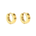 Detail van brede gepolijste gouden roestvrijstalen klapoorringen met scharniersluiting - 4mm / Zonder Steen Stijl / Goud