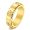 Drehbarer Kleeblatt-Ring aus 18K vergoldetem Titanstahl mit weißen Zirkon-Steinen - US 5 / Gold