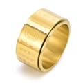 Golden titanium steel spinning ring with rotating band and engraved Buddhist script - US 7 / Gold