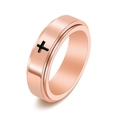 Anello rotante in acciaio inossidabile oro rosa con croce e superficie spazzolata - US 5 / Oro rosa