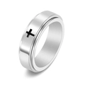 Anello spinner in acciaio al titanio con croce nera e finitura spazzolata antistress - US 5 / Argento