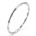 Polished silver stainless steel bamboo style jointed bracelet for women on white background - Silver
