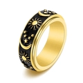Bague rotative en acier doré avec motifs célestes noirs de soleil lune et étoiles - US 6 / Or & Noir